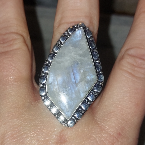 Rainbow Moonstone Statement Ring Size 9 - Picture 3 of 9